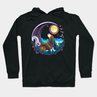 Basset Hound Dog in Space Crescent Moon Planets Stars Cute Hoodie